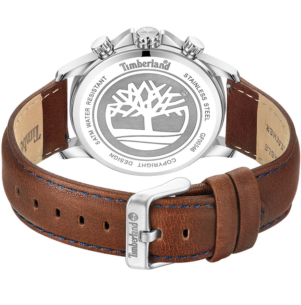TIMBERLAND Bernardston Chronograph Blue Dial 45mm Silver Stainless Steel Brown Leather Strap TDWGF0054602 - 4