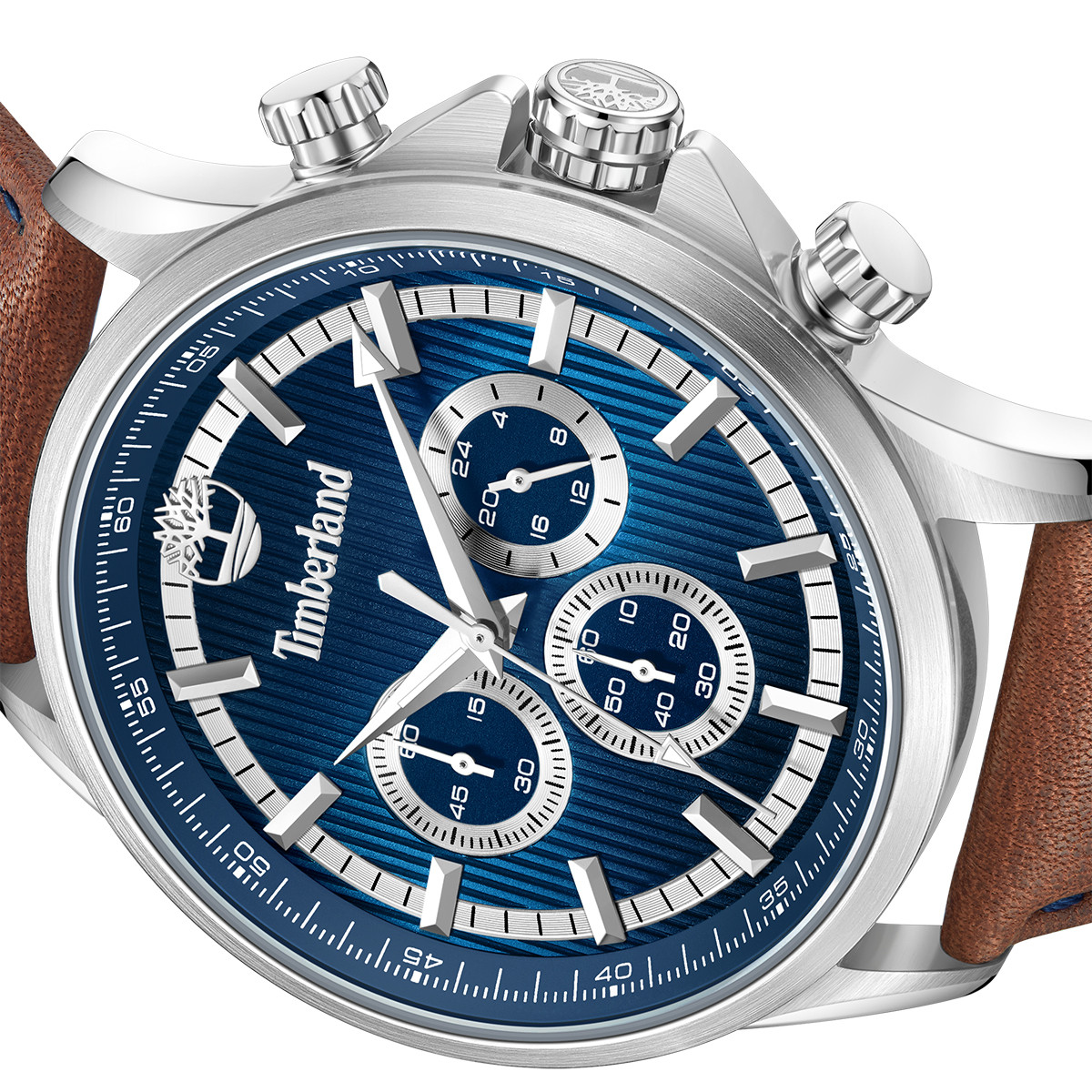 TIMBERLAND Bernardston Chronograph Blue Dial 45mm Silver Stainless Steel Brown Leather Strap TDWGF0054602 - 3