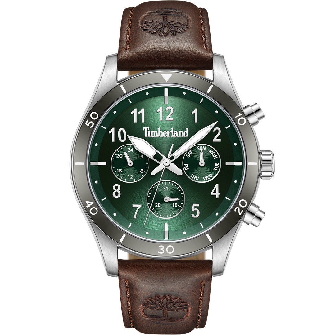 TIMBERLAND Ashmont Multifunction Green Dial 44mm Silver Stainless Steel Brown Leather Strap TDWGF0054702 - 