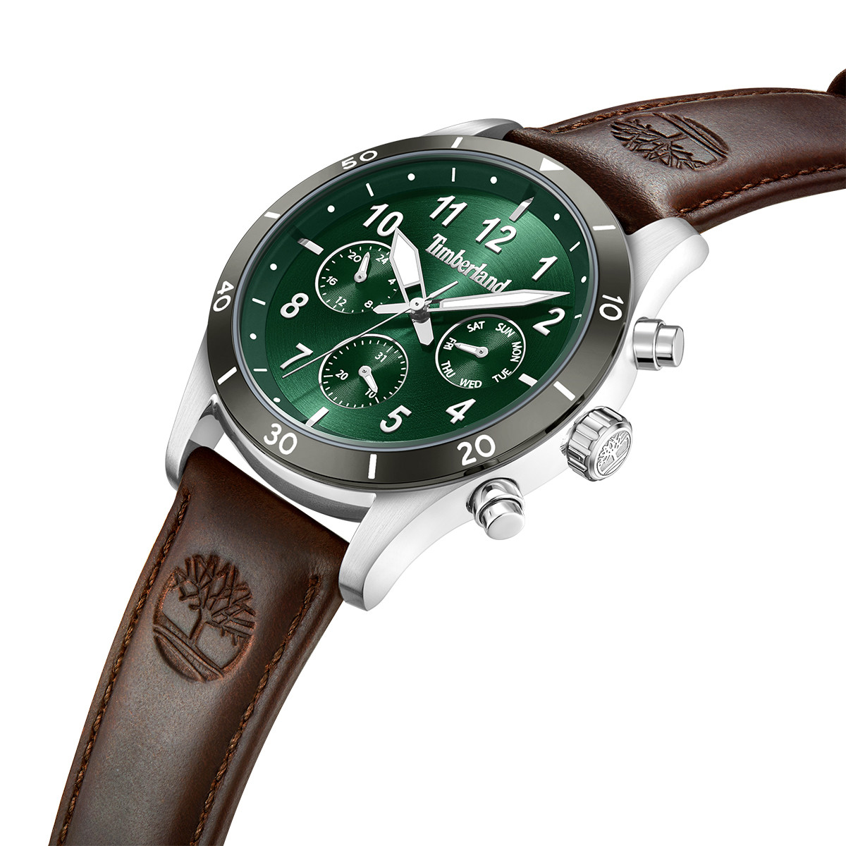 TIMBERLAND Ashmont Multifunction Green Dial 44mm Silver Stainless Steel Brown Leather Strap TDWGF0054702 - 