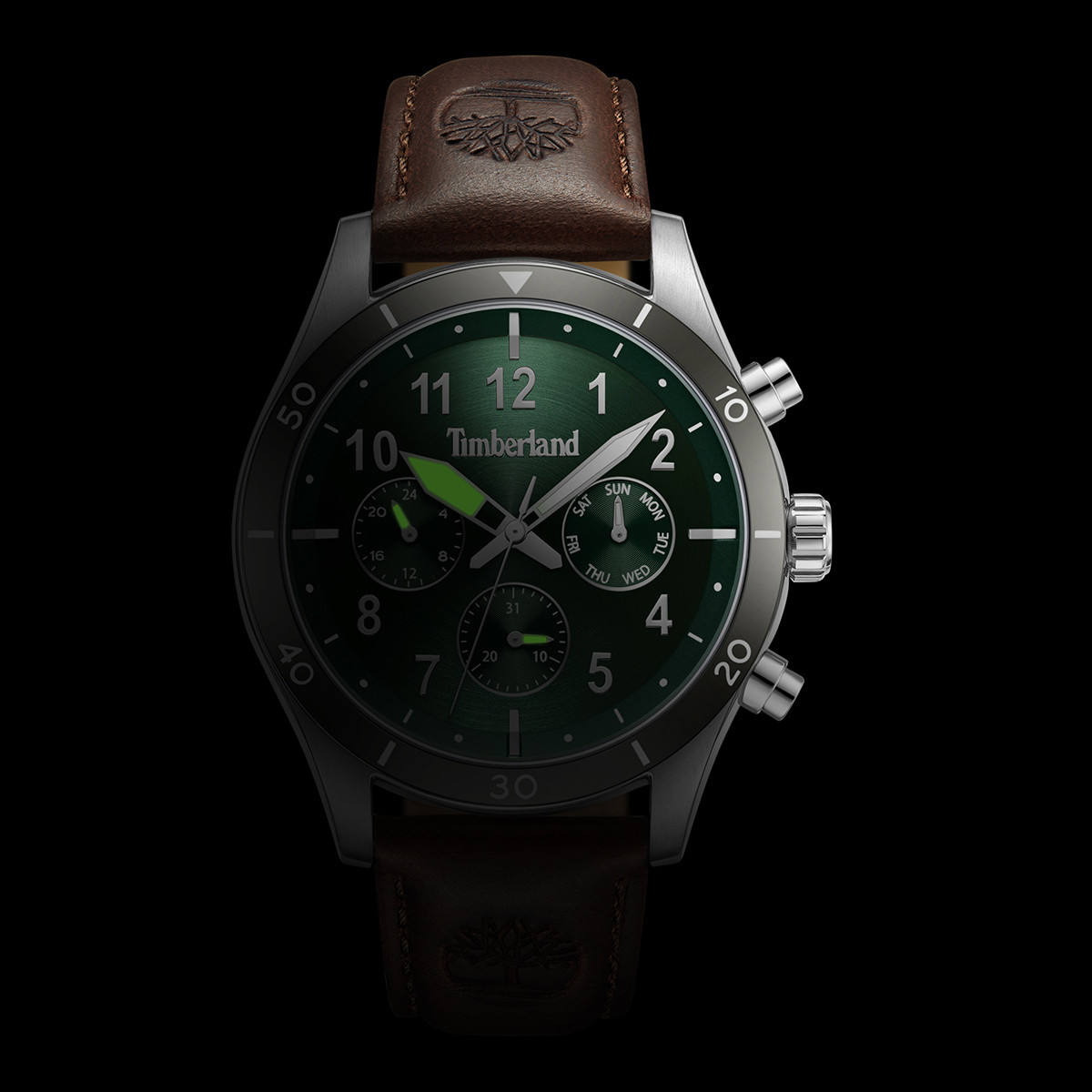 TIMBERLAND Ashmont Multifunction Green Dial 44mm Silver Stainless Steel Brown Leather Strap TDWGF0054702 - 5