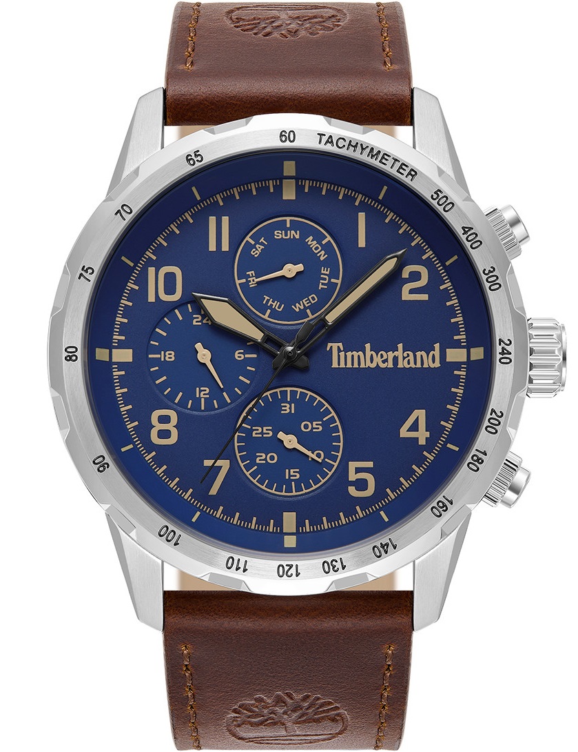 TIMBERLAND Campton Multifunction Blue Dial 44mm Silver Stainless Steel Brown Leather Strap TDWGF0055401 - 