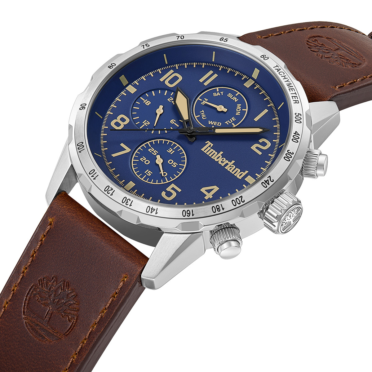 TIMBERLAND Campton Multifunction Blue Dial 44mm Silver Stainless Steel Brown Leather Strap TDWGF0055401 - 