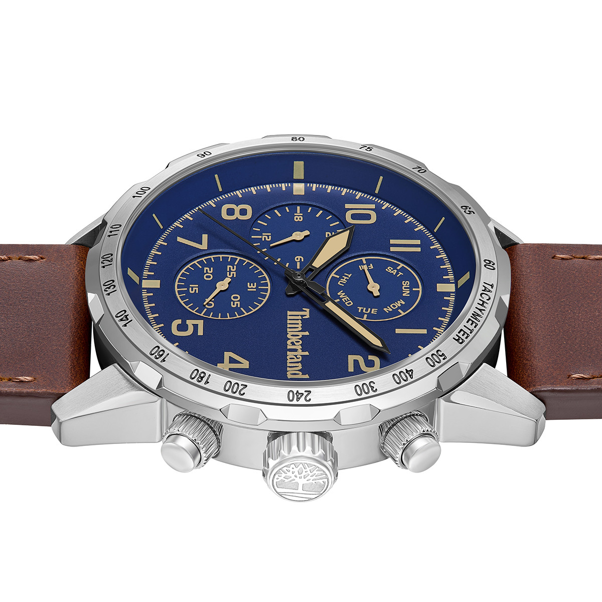 TIMBERLAND Campton Multifunction Blue Dial 44mm Silver Stainless Steel Brown Leather Strap TDWGF0055401 - 3