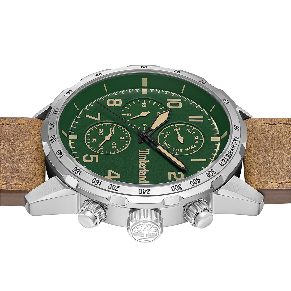 TIMBERLAND Campton Multifunction Green Dial 44mm Silver Stainless Steel Brown Leather Strap TDWGF0055402 - 3