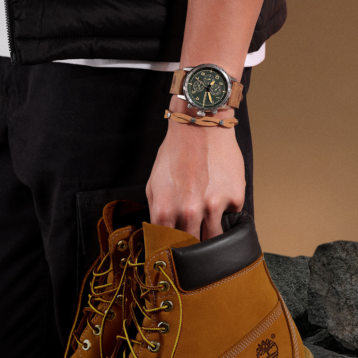 TIMBERLAND Campton Multifunction Green Dial 44mm Silver Stainless Steel Brown Leather Strap TDWGF0055402 - 5