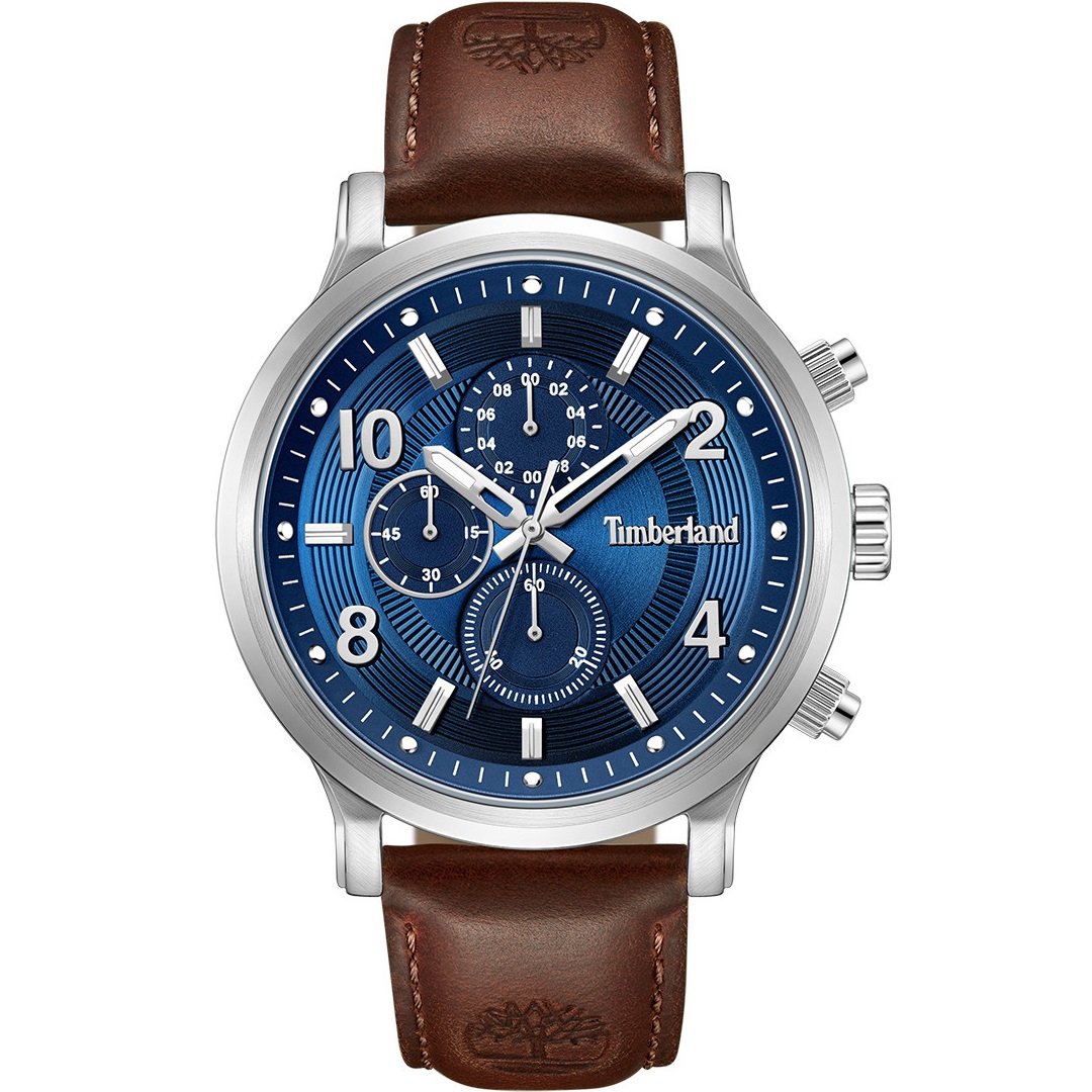 TIMBERLAND Driscoll Chronograph Blue Dial 46mm Silver Stainless Steel Brown Leather Strap TDWGF0055702 - 