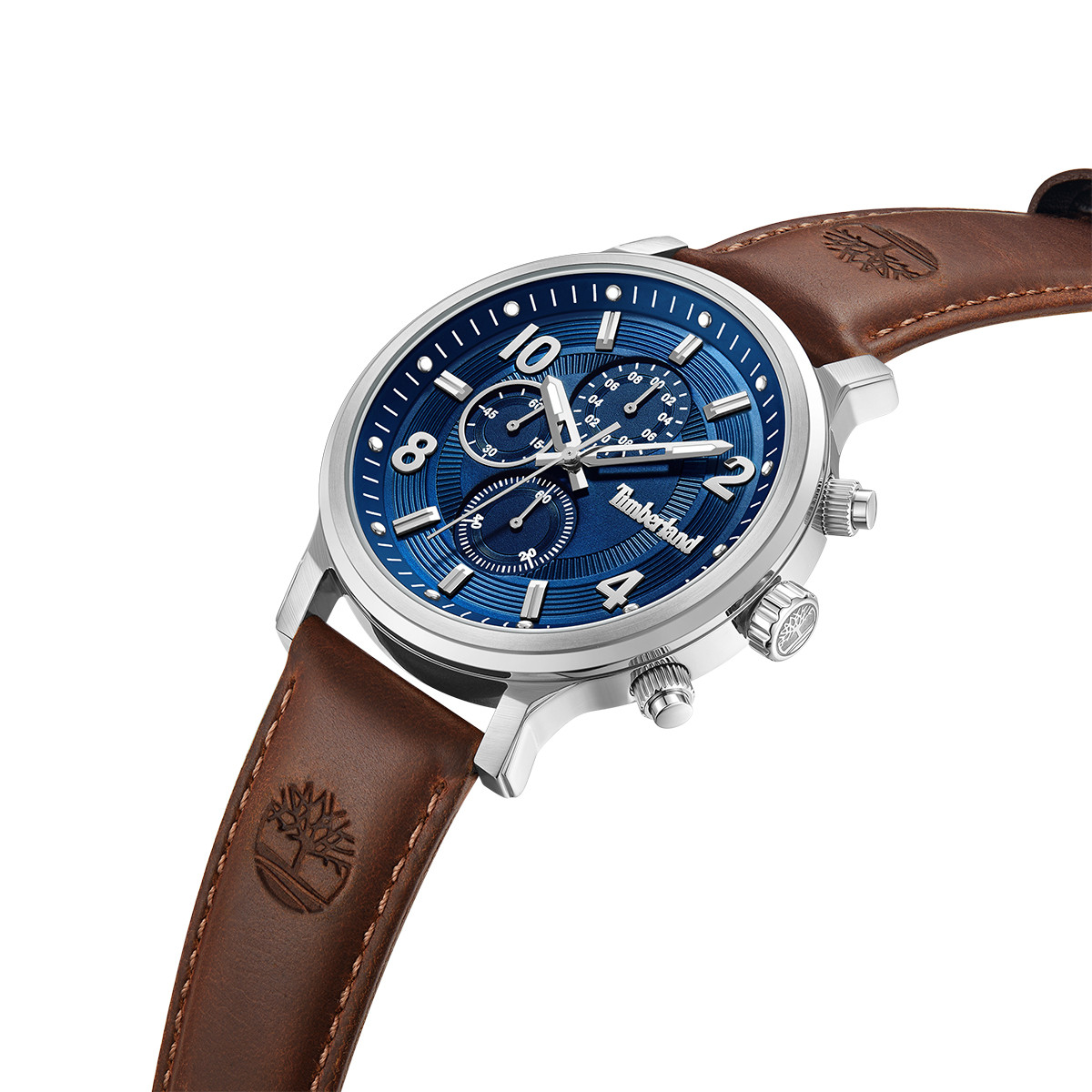 TIMBERLAND Driscoll Chronograph Blue Dial 46mm Silver Stainless Steel Brown Leather Strap TDWGF0055702 - 