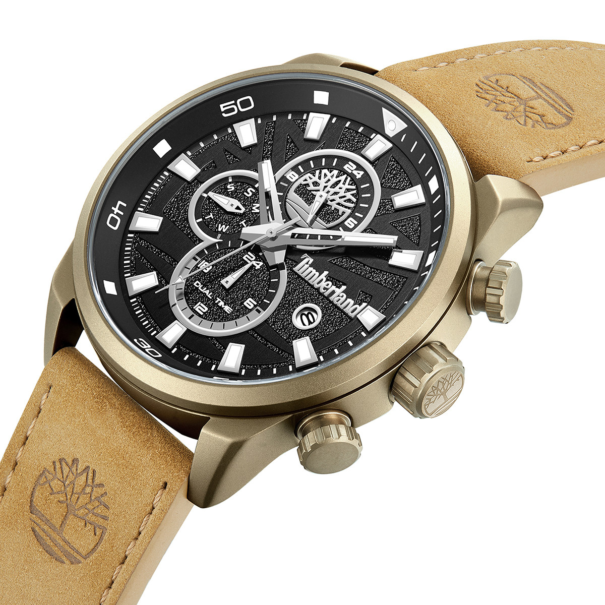 TIMBERLAND Henniker II Multifunction Black Dial 46mm Gold Metal Brown Leather Strap TDWGF0056302 - 3