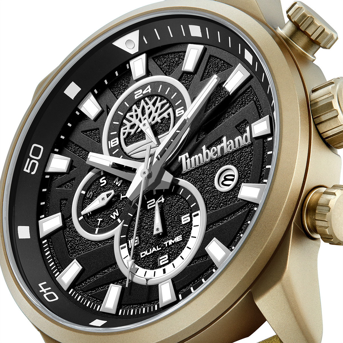 TIMBERLAND Henniker II Multifunction Black Dial 46mm Gold Metal Brown Leather Strap TDWGF0056302 - 