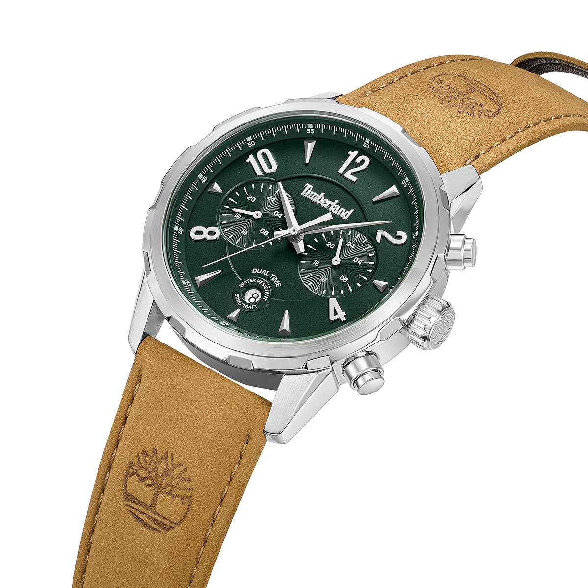 TIMBERLAND Newkirk Multifunction Green Dial 46mm Silver Stainless Steel Brown Leather Strap TDWGF0082902 - 3