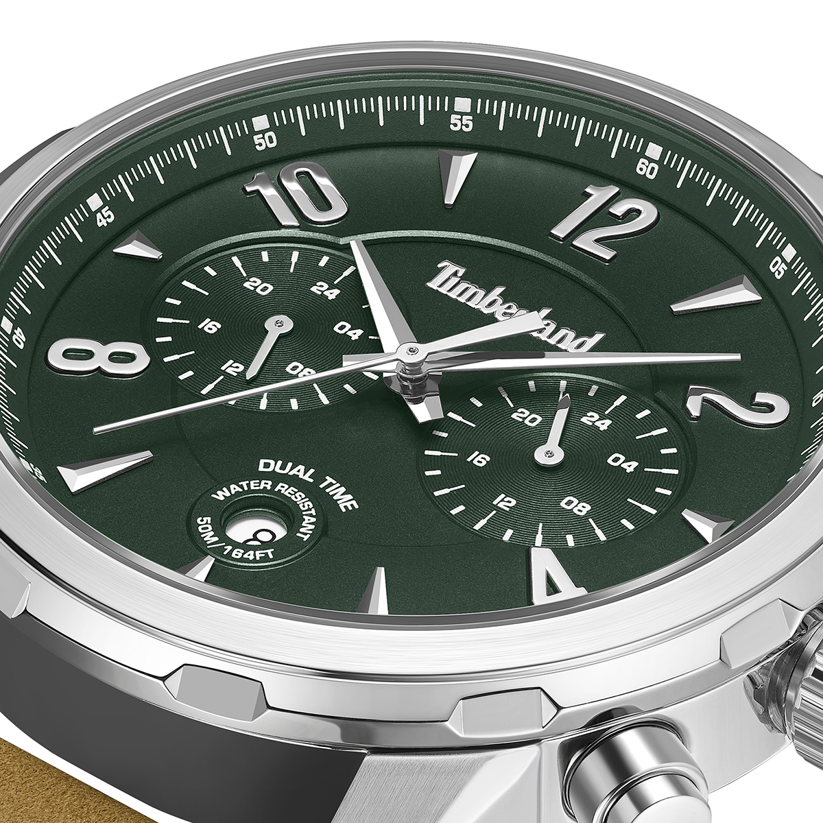 TIMBERLAND Newkirk Multifunction Green Dial 46mm Silver Stainless Steel Brown Leather Strap TDWGF0082902 - 