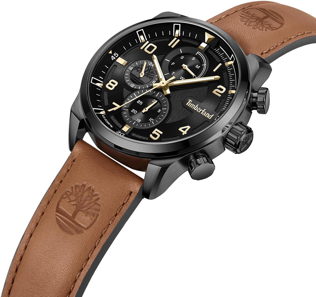 TIMBERLAND Henniker II Multifunction Black Dial 46mm Black Stainless Steel Brown Leather Strap TDWGF2201102 - 
