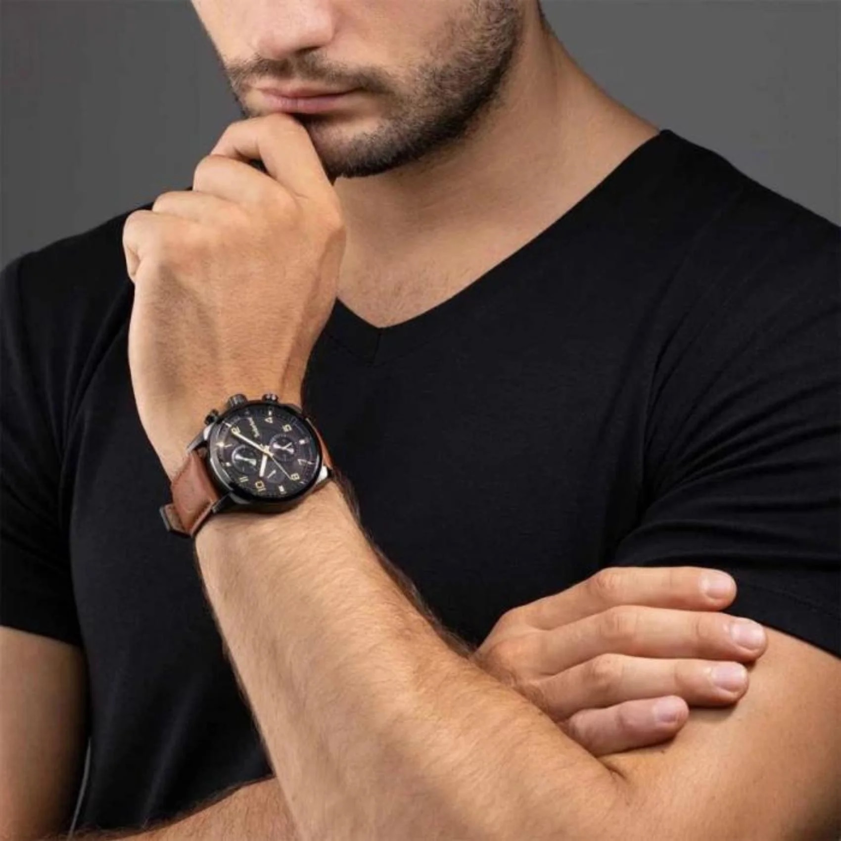 TIMBERLAND Henniker II Multifunction Black Dial 46mm Black Stainless Steel Brown Leather Strap TDWGF2201102M - 5