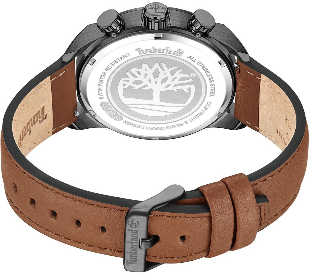 TIMBERLAND Henniker II Multifunction Black Dial 46mm Black Stainless Steel Brown Leather Strap TDWGF2201102M - 4