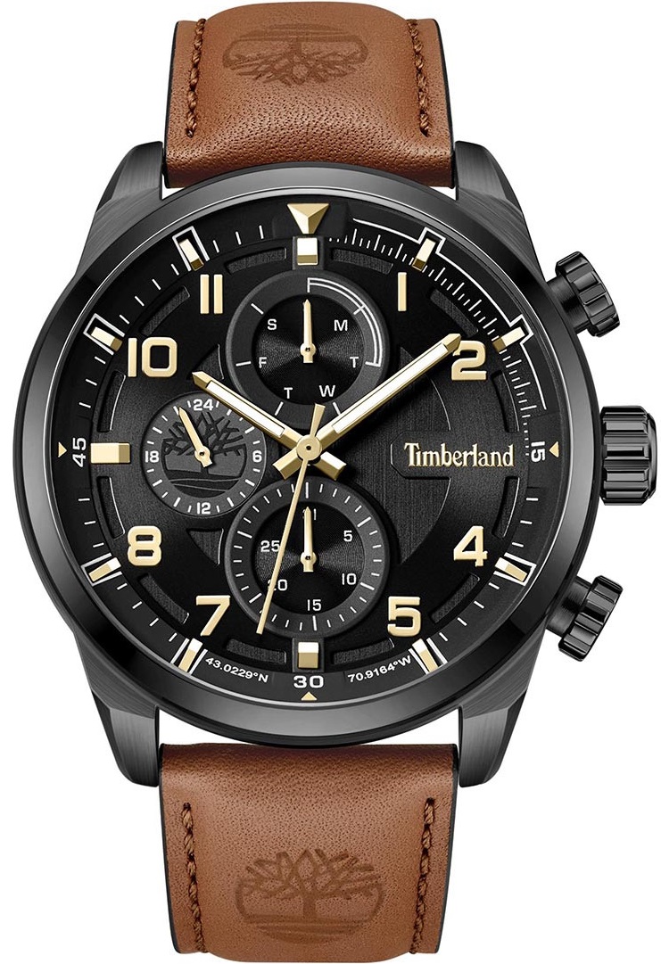 TIMBERLAND Henniker II Multifunction Black Dial 46mm Black Stainless Steel Brown Leather Strap TDWGF2201102 - 