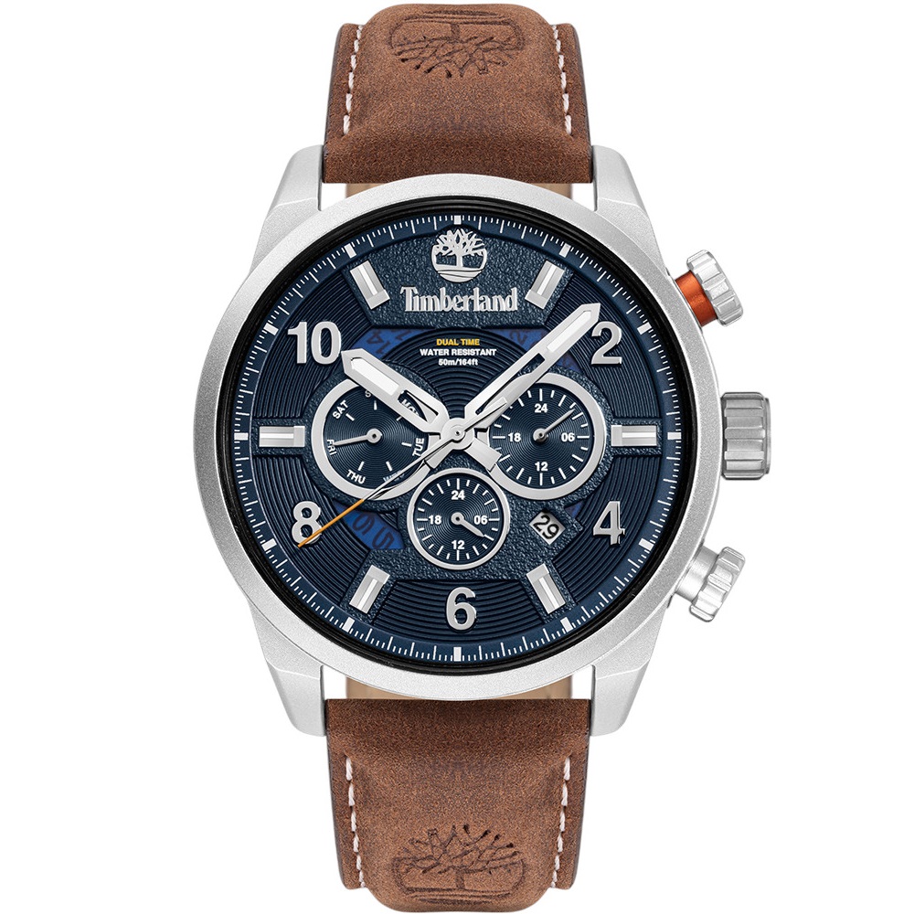 TIMBERLAND Henniker III Multifunction Blue Dial 46mm Silver Stainless Steel Brown Leather Strap TDWGH2100606 - 