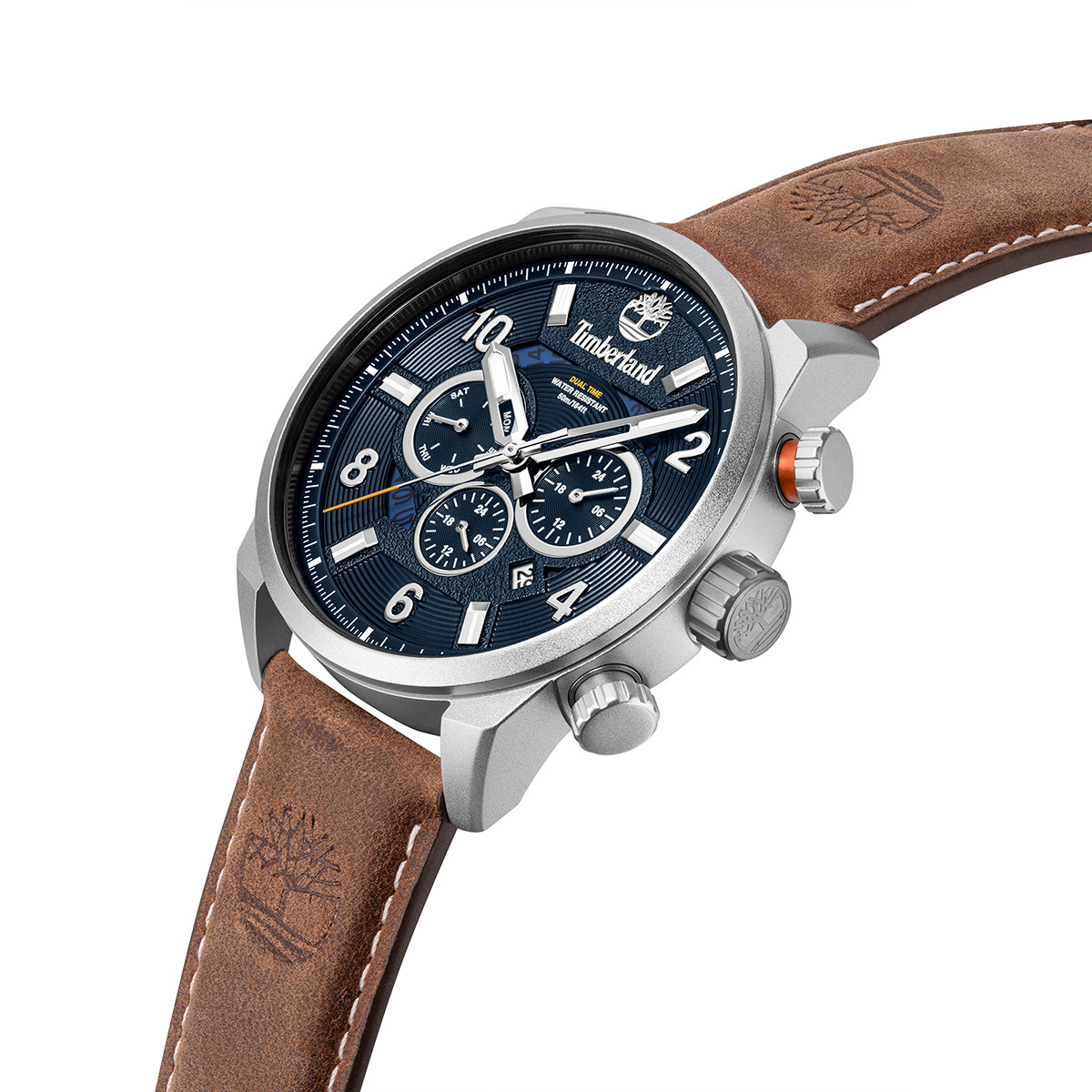 TIMBERLAND Henniker III Multifunction Blue Dial 46mm Silver Stainless Steel Brown Leather Strap TDWGH2100606 - 3