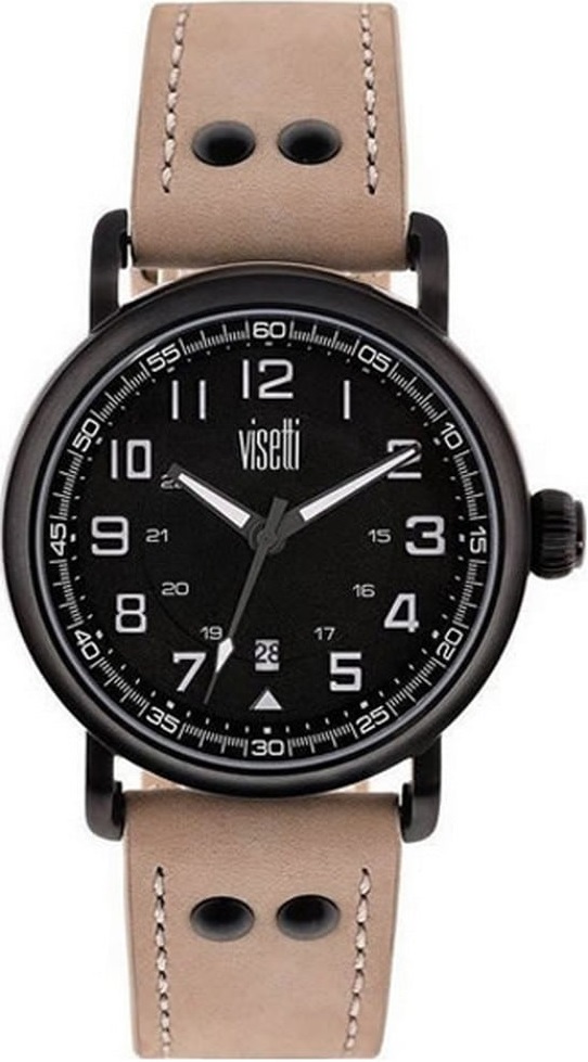 Visetti London Underground Three Hands 46mm Black Stainless Steel Brown Leather Strap TI-627BL - 