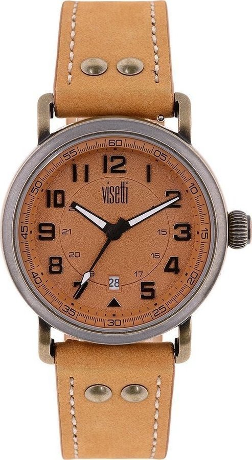 Visetti London Underground Three Hands 46mm Silver Stainless Steel Brown Leather Strap TI-627GL - 