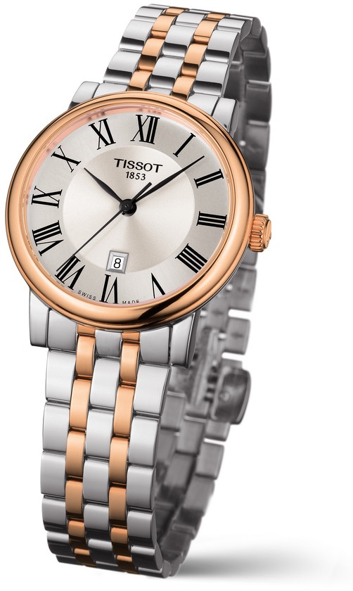 TISSOT Carson Silver Dial 30mm Two Tone Rose Gold Stainless Steel Bracelet T122.210.22.033.01 - 