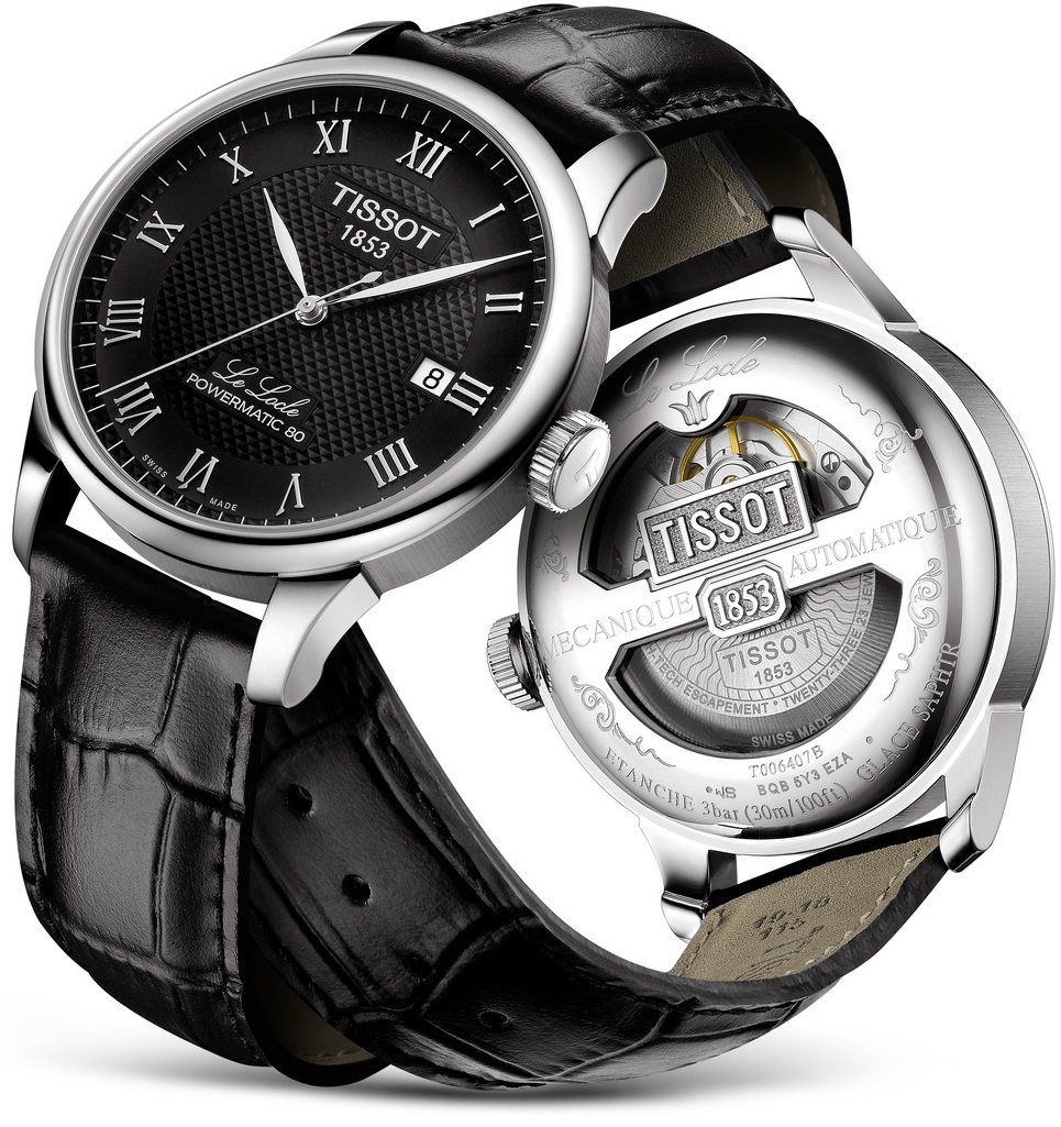 TISSOT Le Locle Powermatic 80 Black Dial 39.3mm Silver Stainless Steel Black Leather Strap T006.407.16.053.00 - 