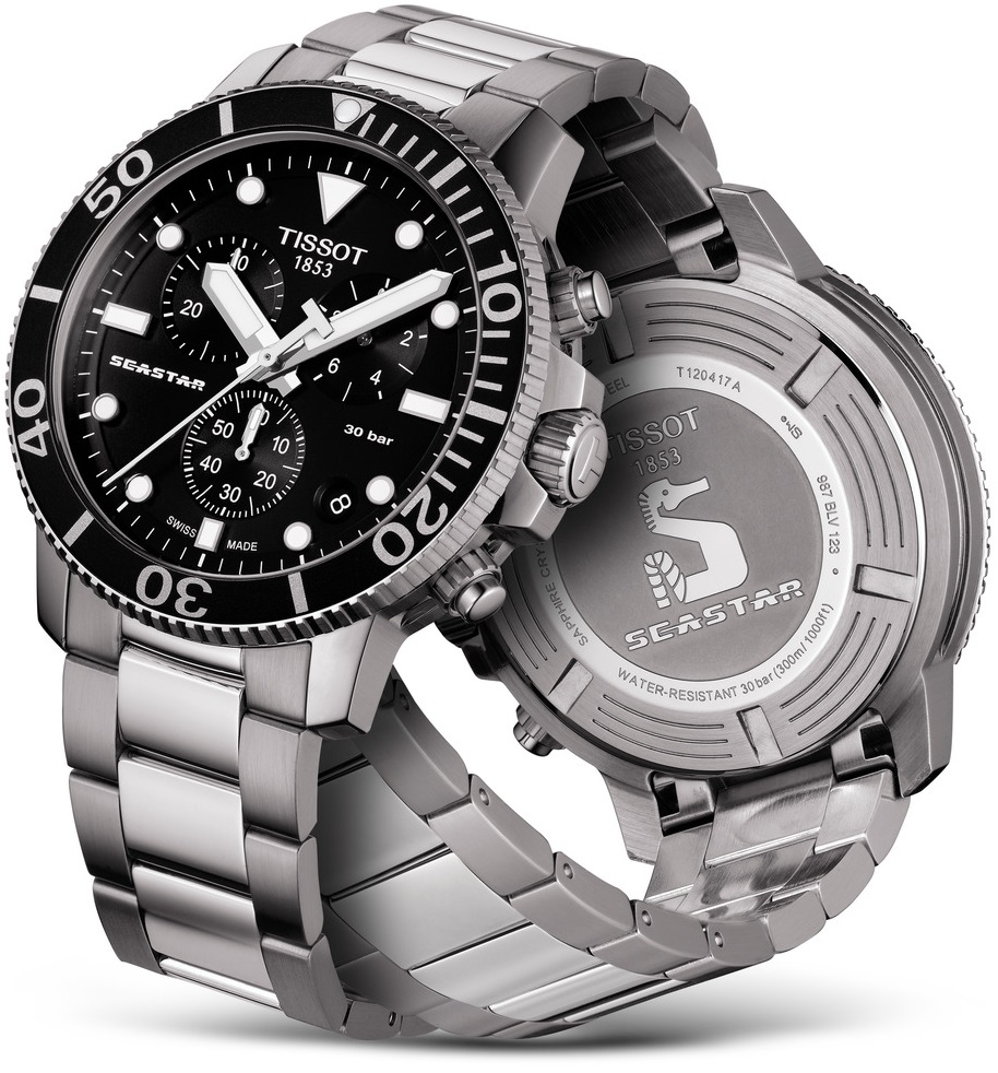 TISSOT Seastar 1000 Chronograph Black Dial 45.5mm Silver Stainless Steel Bracelet T120.417.11.051.00 - 