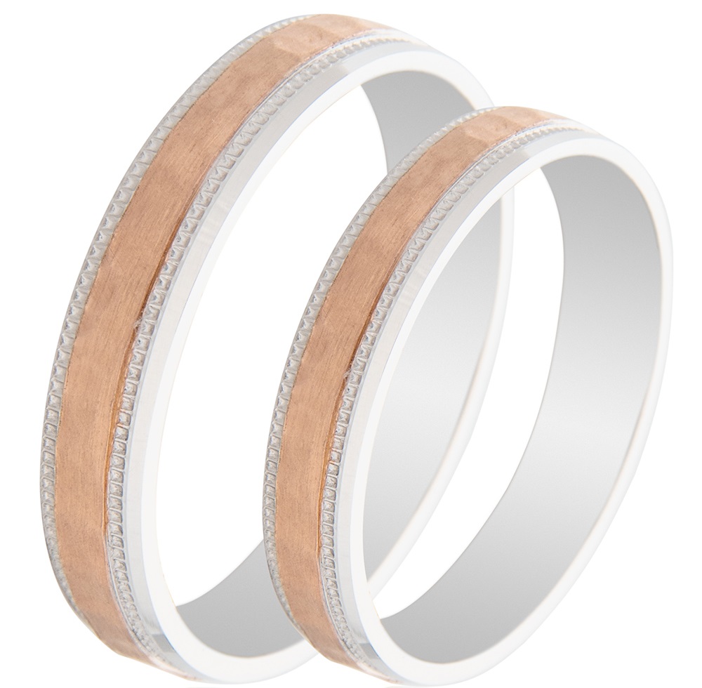 MASCHIO FEMMINA Famous In Love Collection Wedding Rings White and Rose Gold TMF-76 - Rose & White Gold