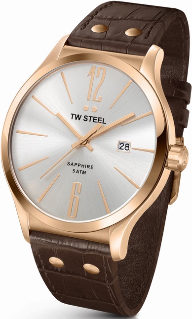 TW STEEL Three Hands 45mm Rose Gold Stainless Steel Brown Leather Strap TW1304 - 
