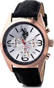 U.S. POLO Chronograph 40mm Rose Gold Stainless Steel Black Leather Strap USP4241BK - 