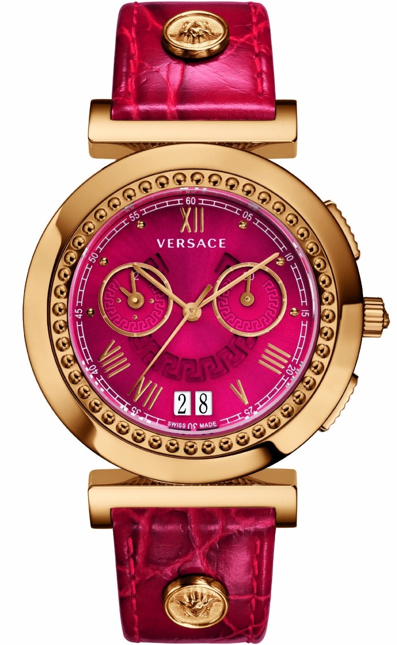 VERSACE Vanity Chronograph 41mm Rose Gold Stainless Steel Red Leather Strap VA9040013 - 1