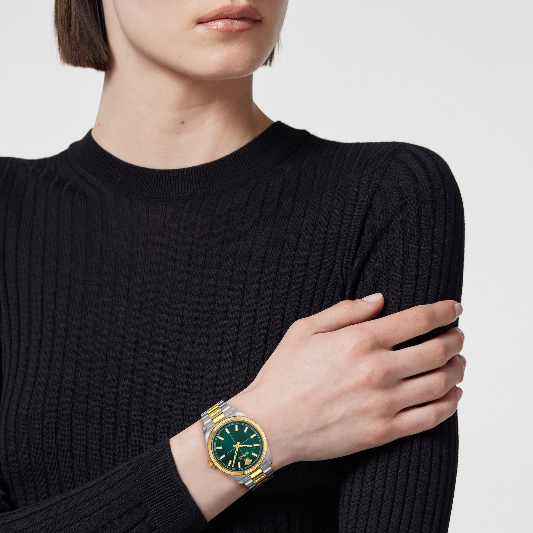 VERSACE Millenyium Lady Green Sunray Dial 32mm Two Tone Gold Stainless Steel Bracelet VE0E00425 - 4
