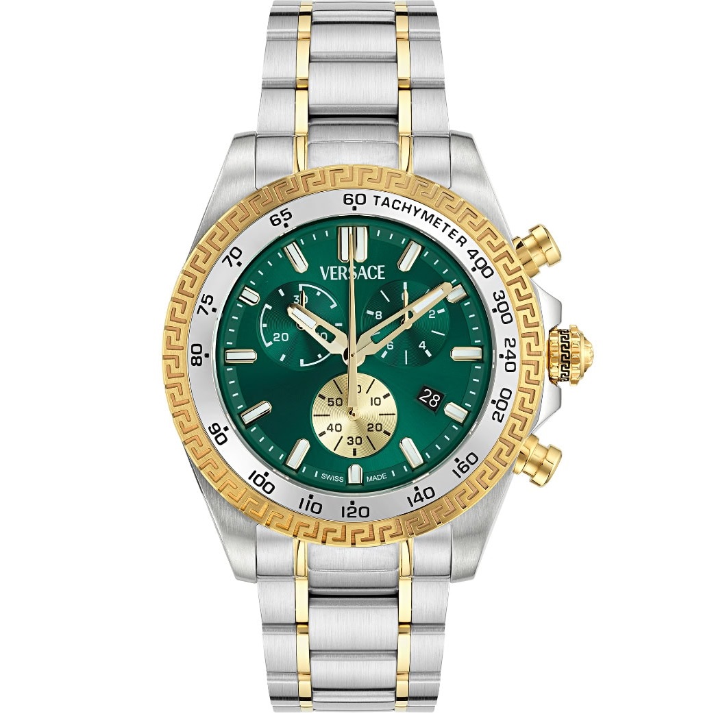 VERSACE Chrono X Green Dial 44mm Two Tone Gold Stainless Steel Bracelet VE9K00424 - 