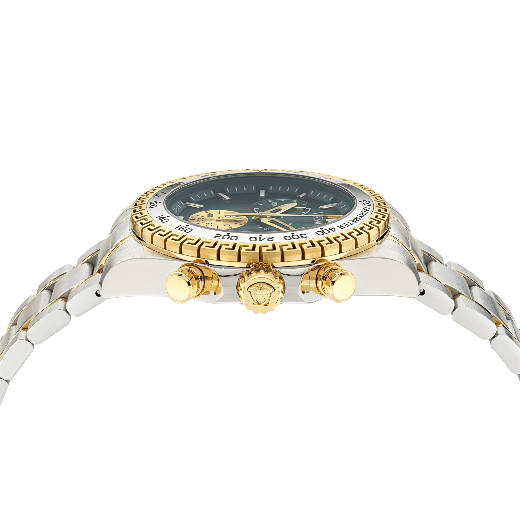 VERSACE Chrono X Green Dial 44mm Two Tone Gold Stainless Steel Bracelet VE9K00424 - 3