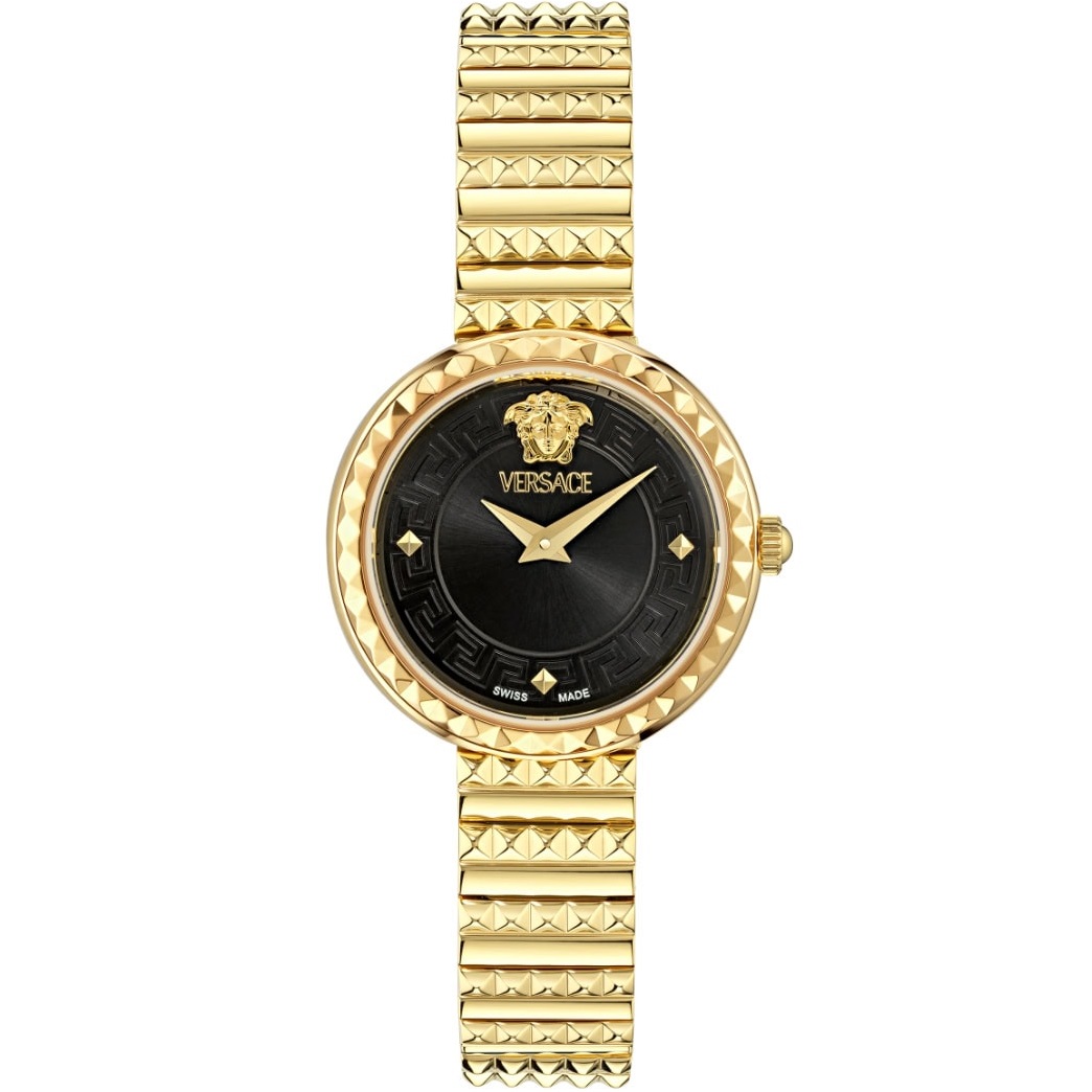 VERSACE Greca Goddess Petite Black Dial 28mm Gold Stainless Steel Bracelet VEDFA0524 - 