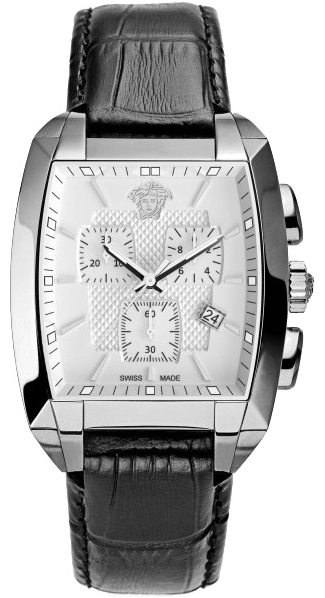 VERSACE Character Tonneau Chronograph 47x34mm Silver Stainless Steel Black Leather Strap WLC99D002S009 - 1