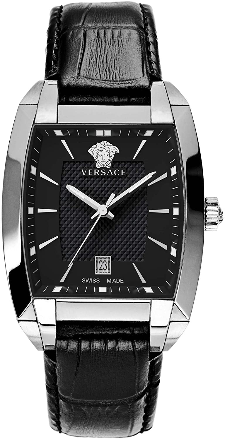 VERSACE Character Tonneau 47x34mm Silver Stainless Steel Black Leather Strap WLQ99D008S009 - 1