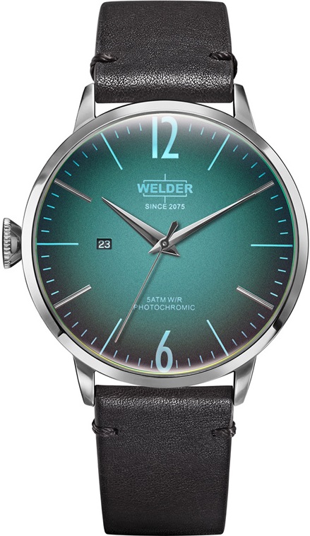 WELDER Smoothie Three Hands 45mm Silver Stainless Steel Black Leather Strap WRC311 - 