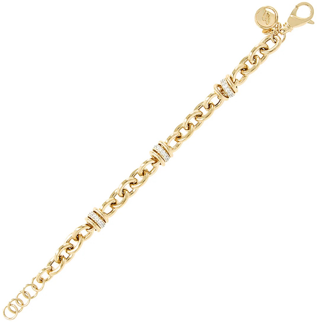 BRONZALLURE Yellow Gold Rolo Chain Bracelet with Pavé Zirconia WSBZ00519Y.WY - 