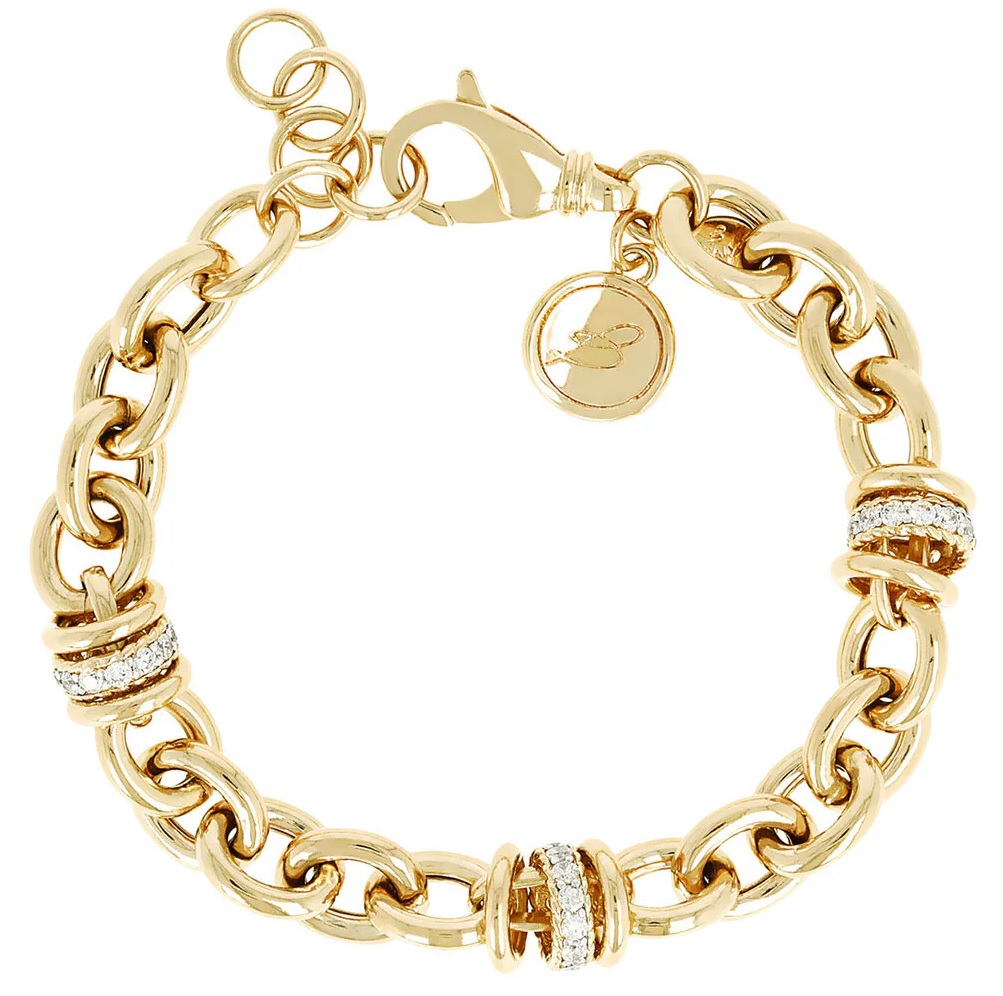 BRONZALLURE Yellow Gold Rolo Chain Bracelet with Pavé Zirconia WSBZ00519Y.WY - 