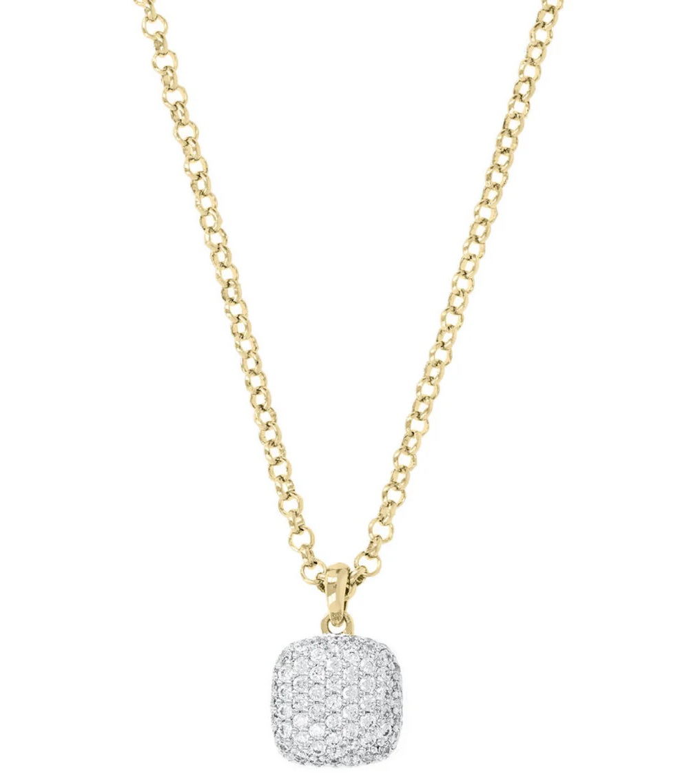 BRONZALLURE Yellow Gold Necklace with Pavé Square Pendant and Zirconia WSBZ00617Y.Y - 