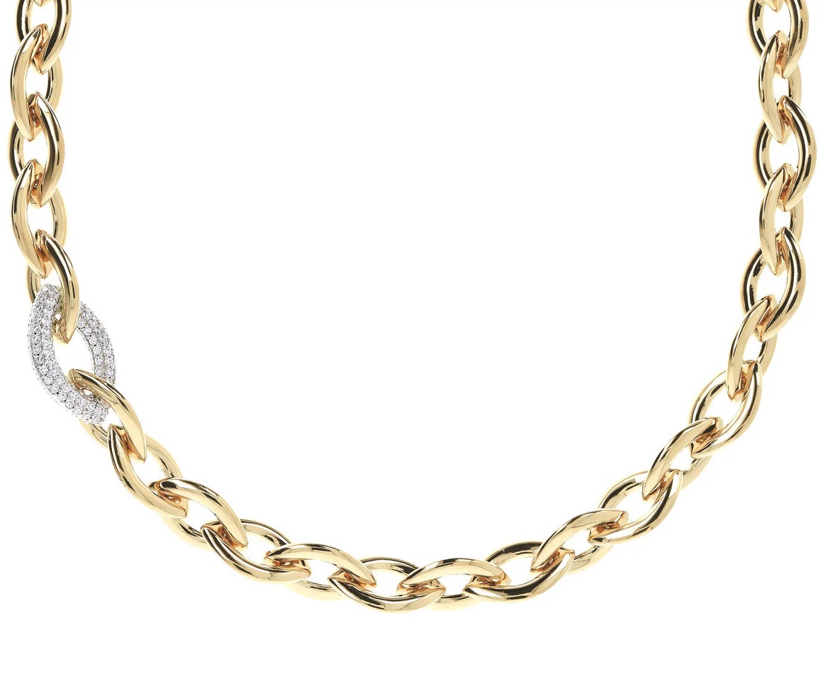 BRONZALLURE Yellow Gold Marquise Necklace with Pavé Element in Cubic Zirconia  WSBZ01111Y.WY - 