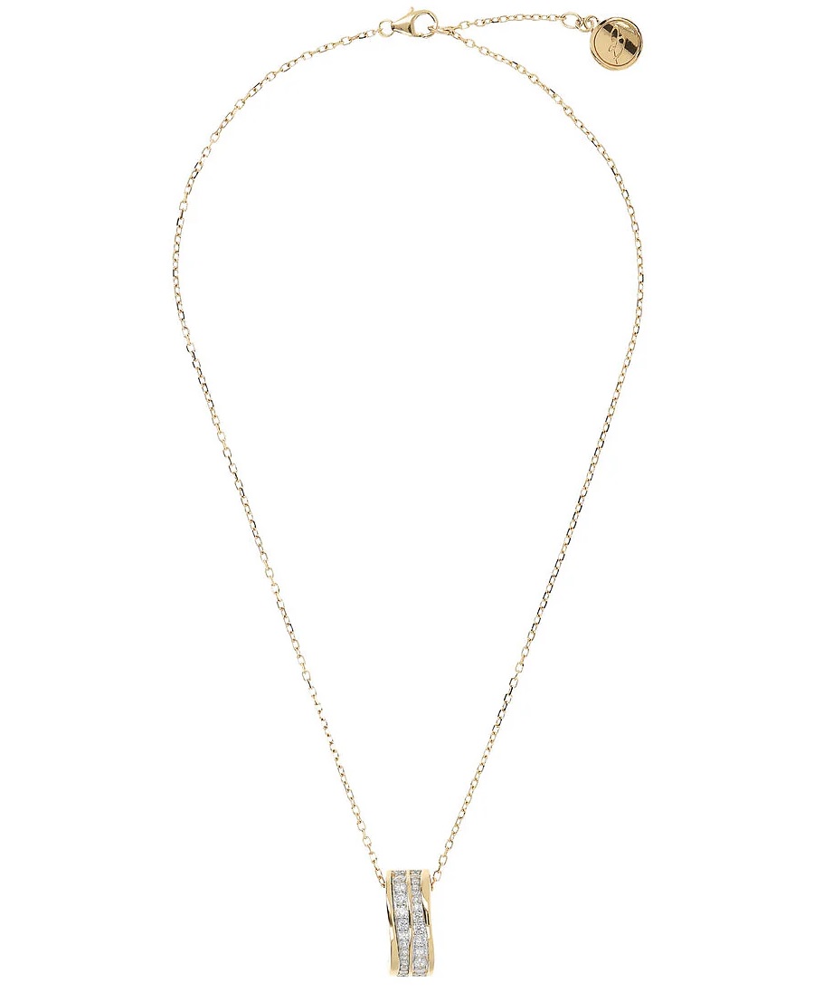BRONZALLURE Yellow Gold Necklace with with Double Wave Pendant and Zirconia WSBZ02061Y.WY - 