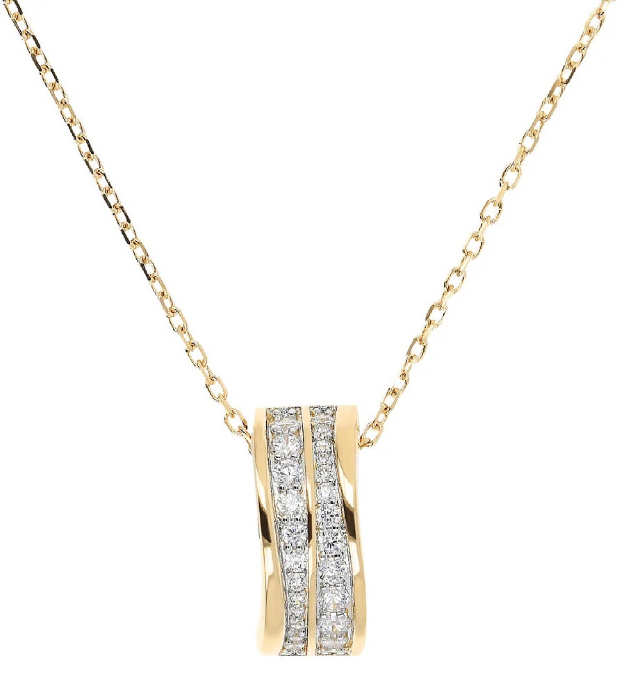 BRONZALLURE Yellow Gold Necklace with with Double Wave Pendant and Zirconia WSBZ02061Y.WY - 
