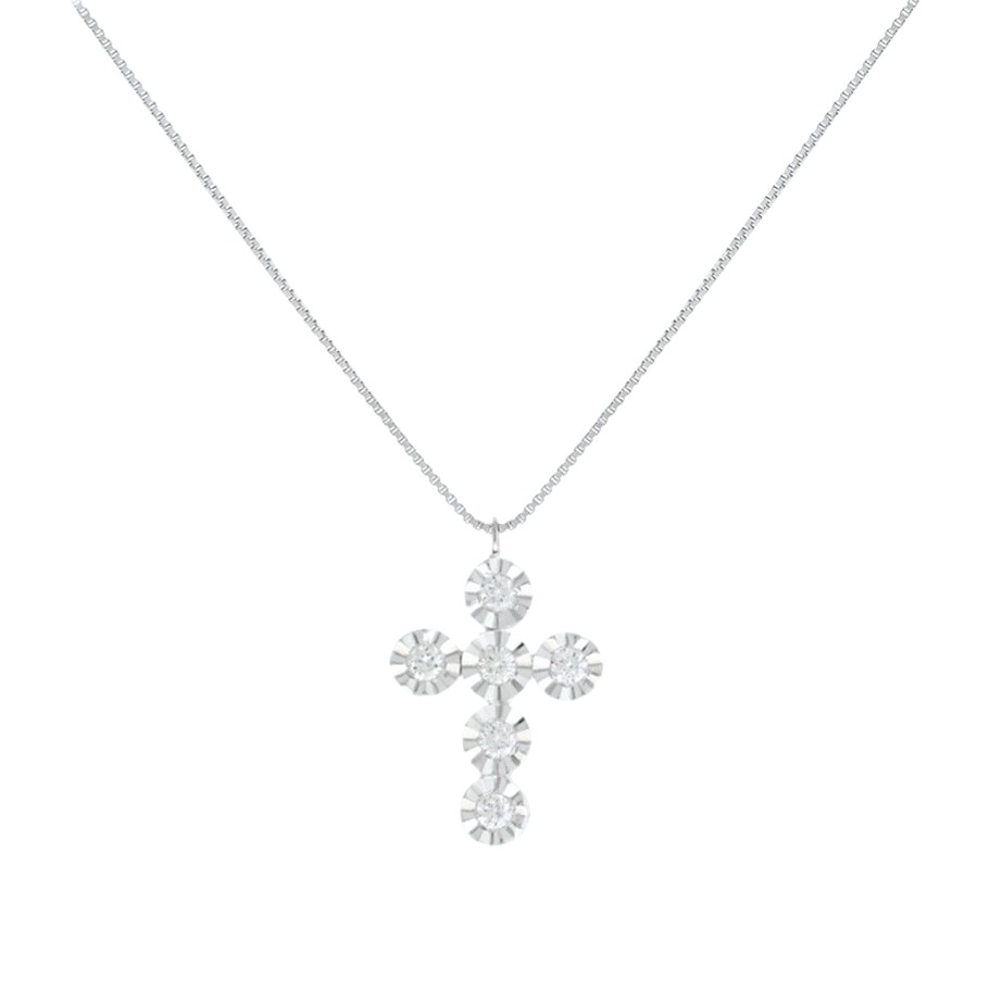 CROSS with Chain SENZIO Collection K18 White Gold with Brilliant Diamonds XX4760