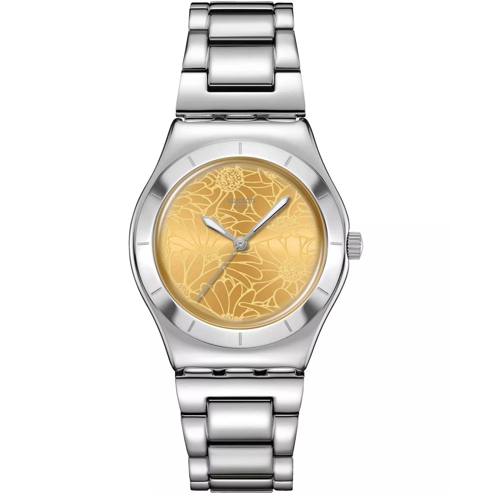 SWATCH Blossom Time Petal Swirl 33mm Silver Stainless Steel Bracelet YLS236G - 