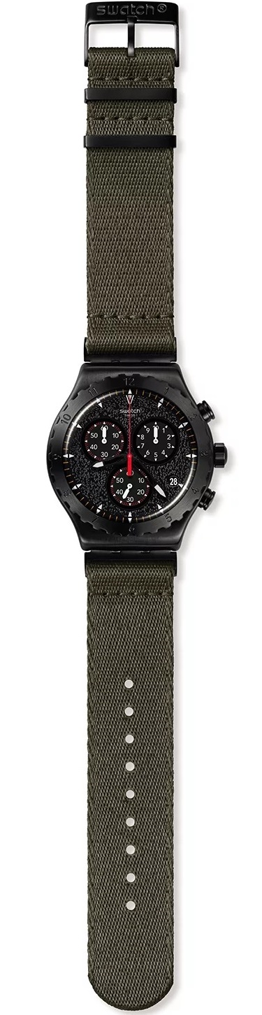 SWATCH Irony Chronograph Power Of Nature The Bonfire 43mm Black Stainless Steel Khaki Combined Materials Strap YVB416 - 3