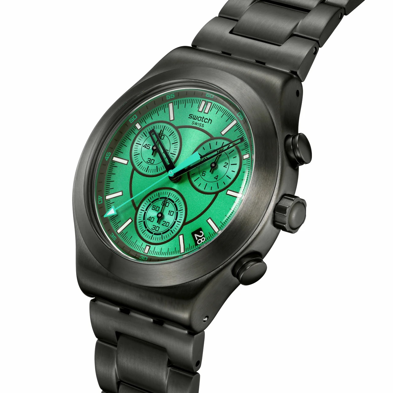 SWATCH Irony Chronograph Obsessively Obsidian 43mm Black Stainless Steel Bracelet YVM407G - 