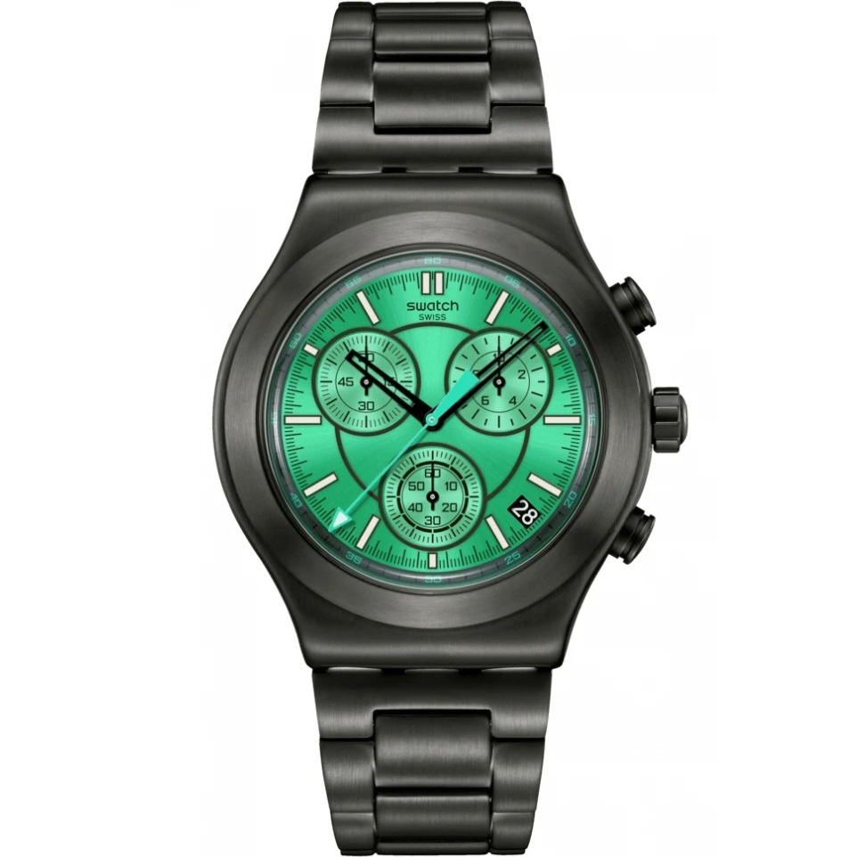 SWATCH Irony Chronograph Obsessively Obsidian 43mm Black Stainless Steel Bracelet YVM407G - 