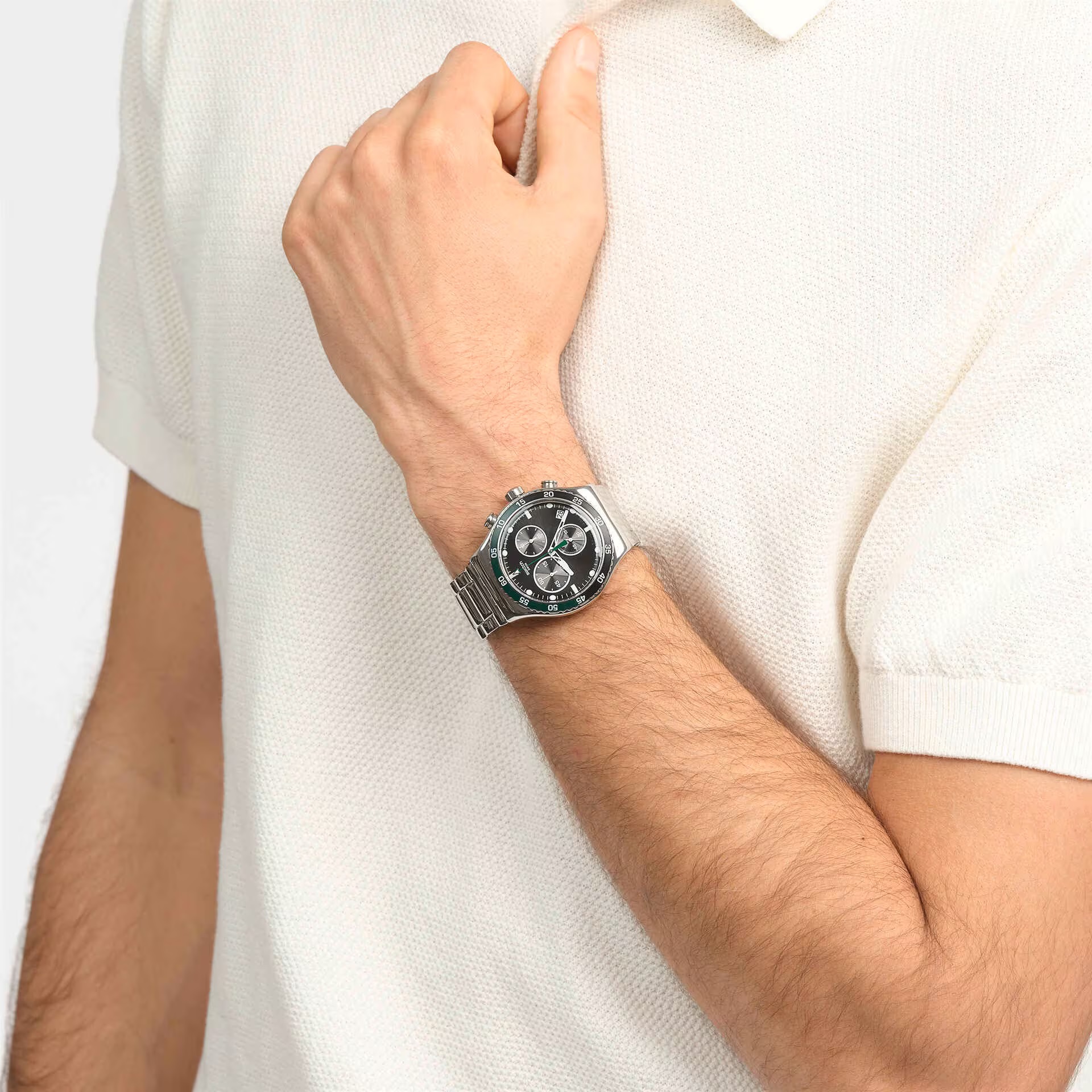 SWATCH Irony Dark Green Chronograph 43mm Silver Stainless Steel Bracelet YVS506G - 3